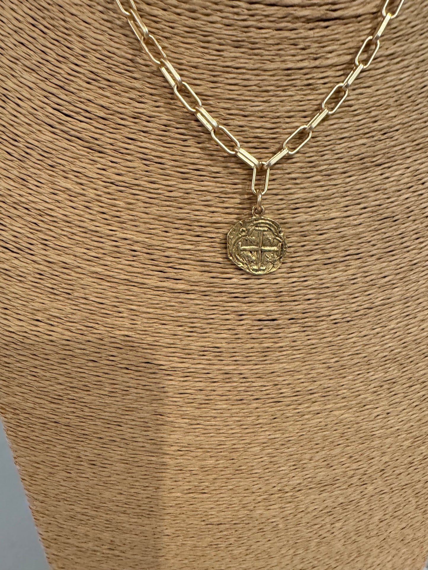 Paper clip Necklace with coin pendent small