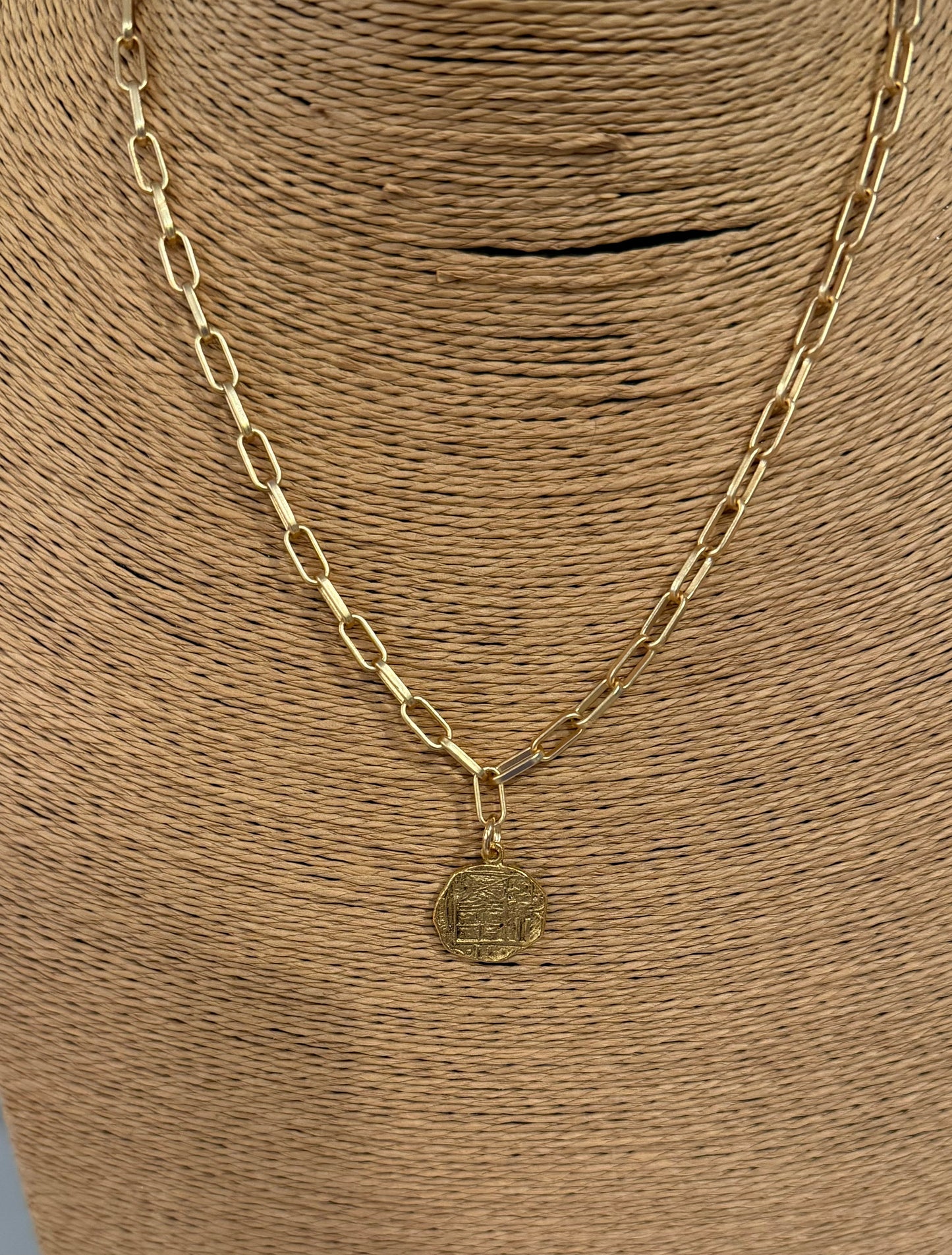 Paper clip Necklace with coin pendent small