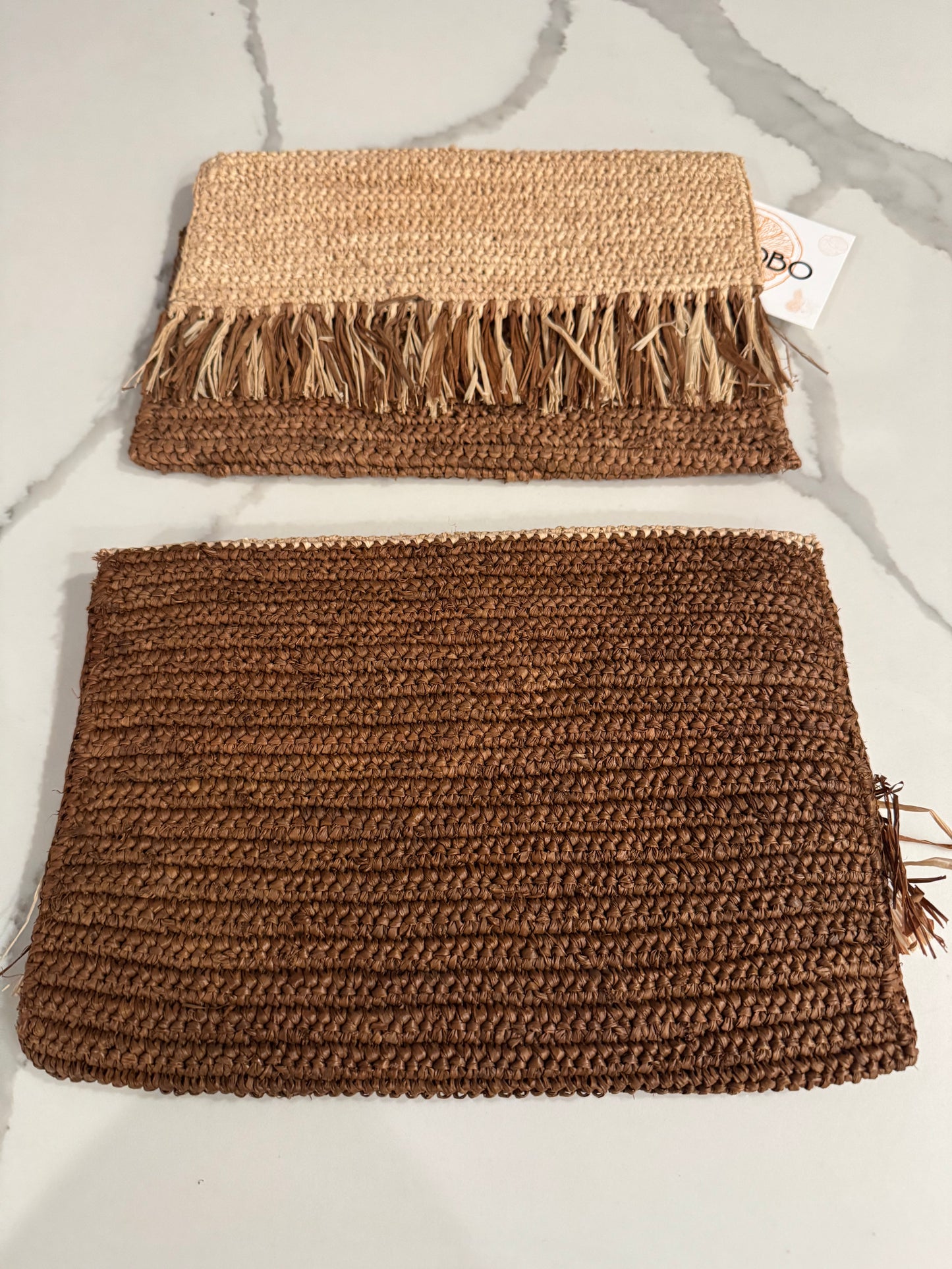 coco crochet straw clutch- brown