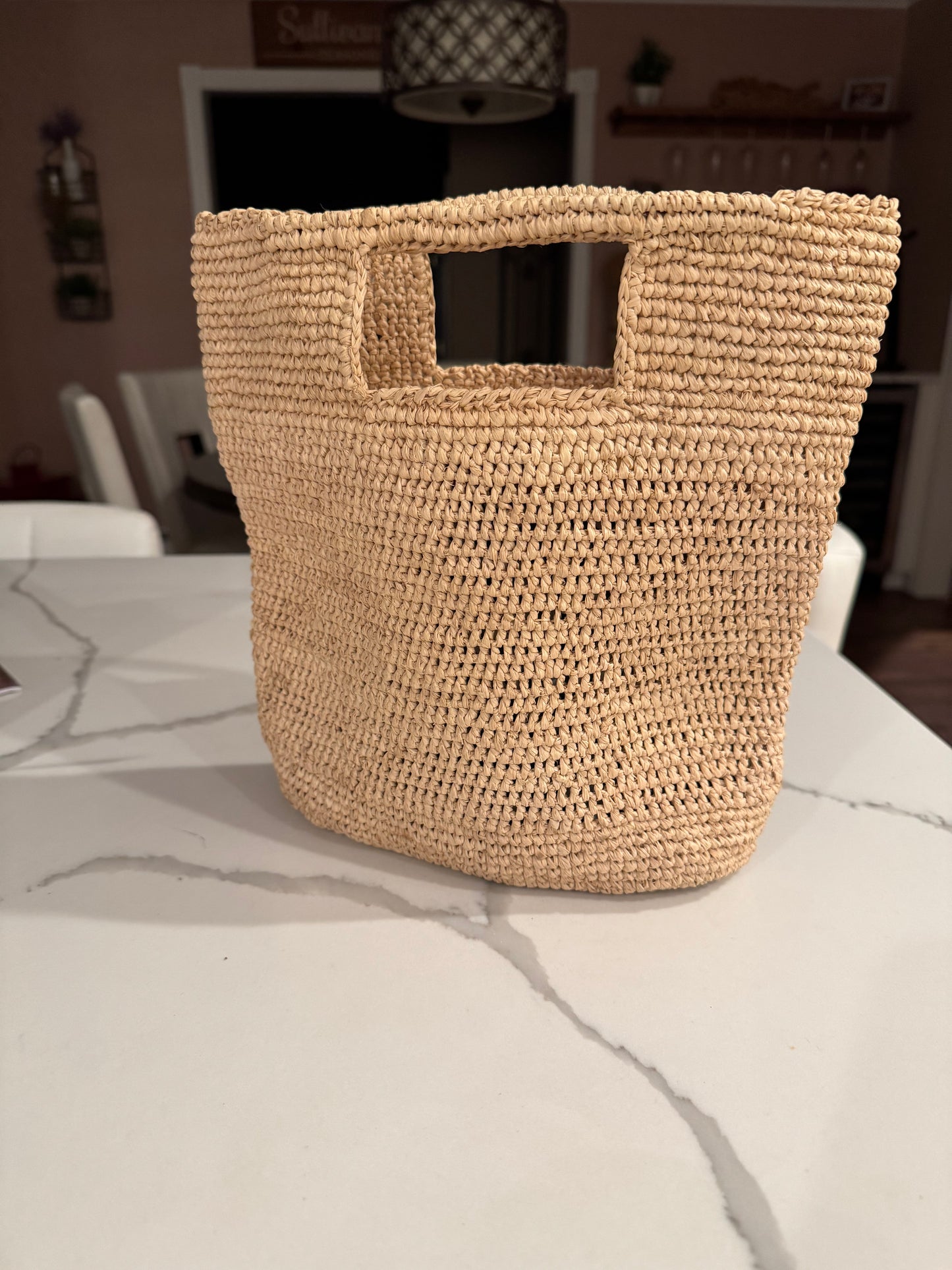 crochet petite straw bag-natural