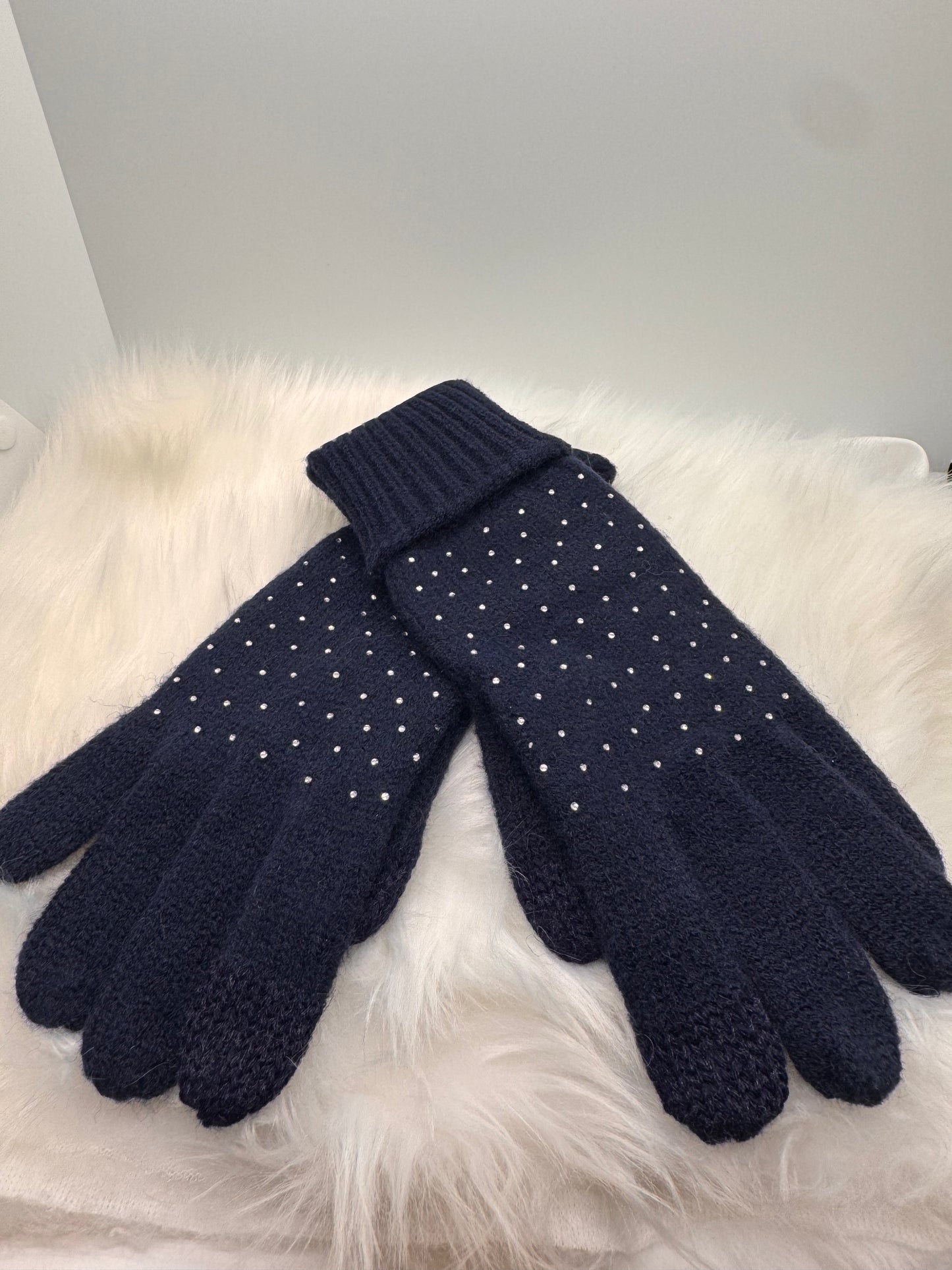 Knit Gloves with sparkles- Navy