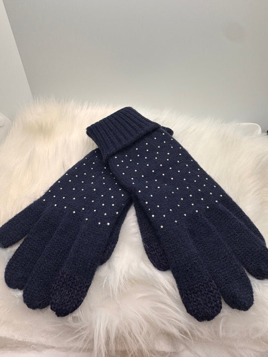 Knit Gloves with sparkles- Navy