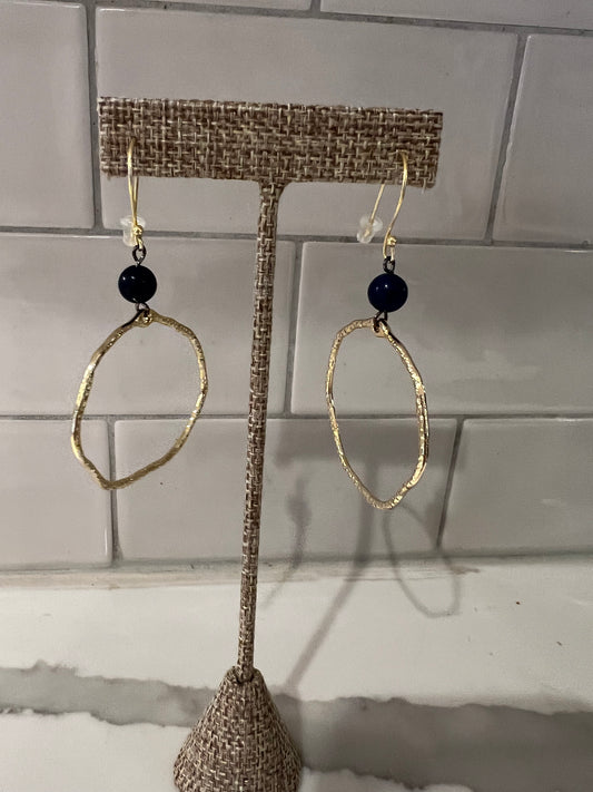 Hammered Gold Metal Hoop with Lapis Bead