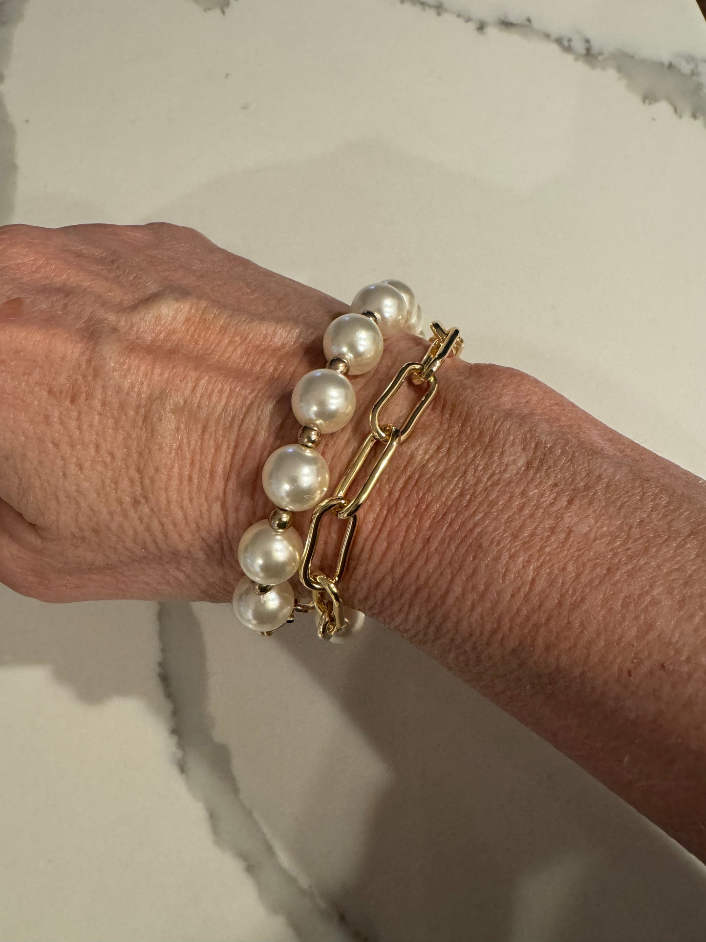 paperclip and pearl double wrap bracelet