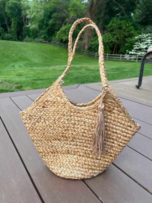 Natural Jute Hobo Bag with Tassel