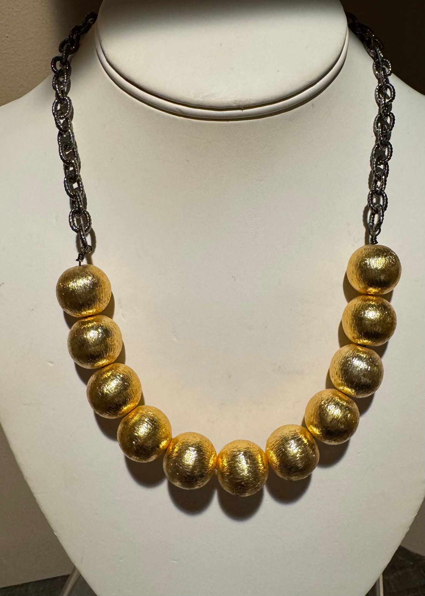 Brushed Gold Ball Statement Necklace