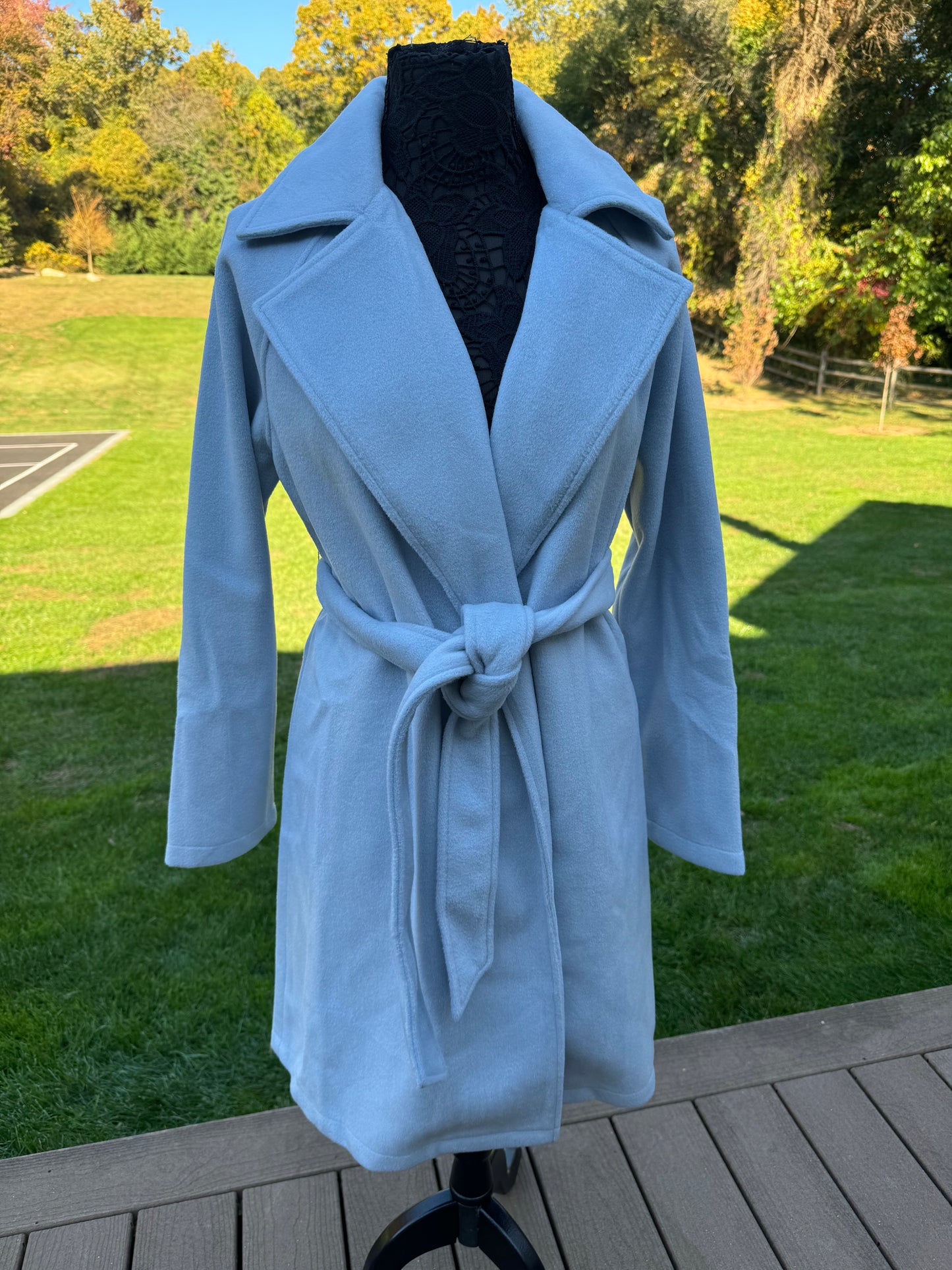 Lapel Collar Robe Coat- Light Blue