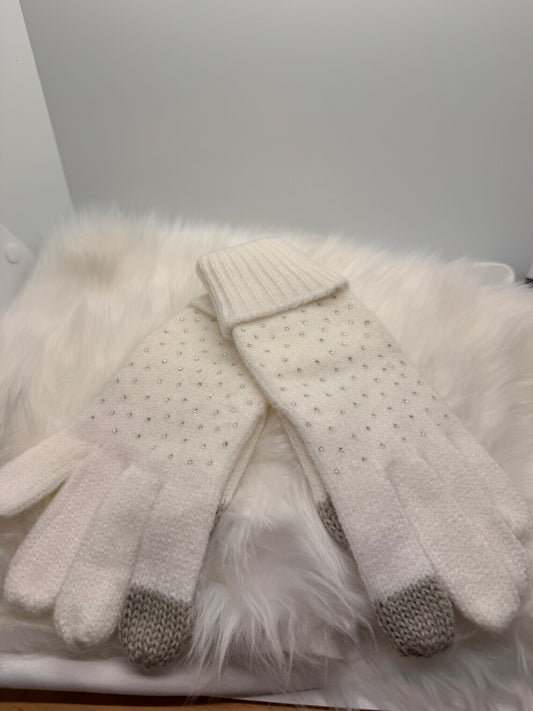 Knit Gloves with Sparkles- White
