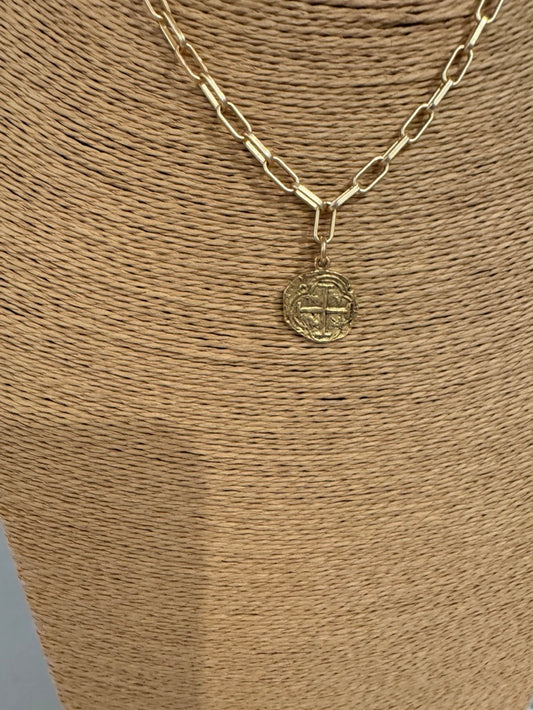 paper clip necklace with medium coin pendant