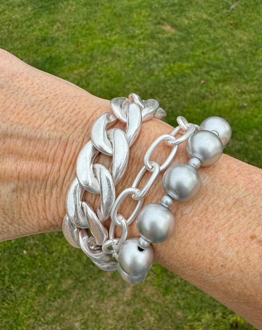 mixed media toggle bracelt in Matte Silver