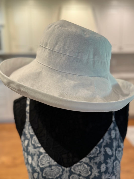 Large Brim Beach Hat-White