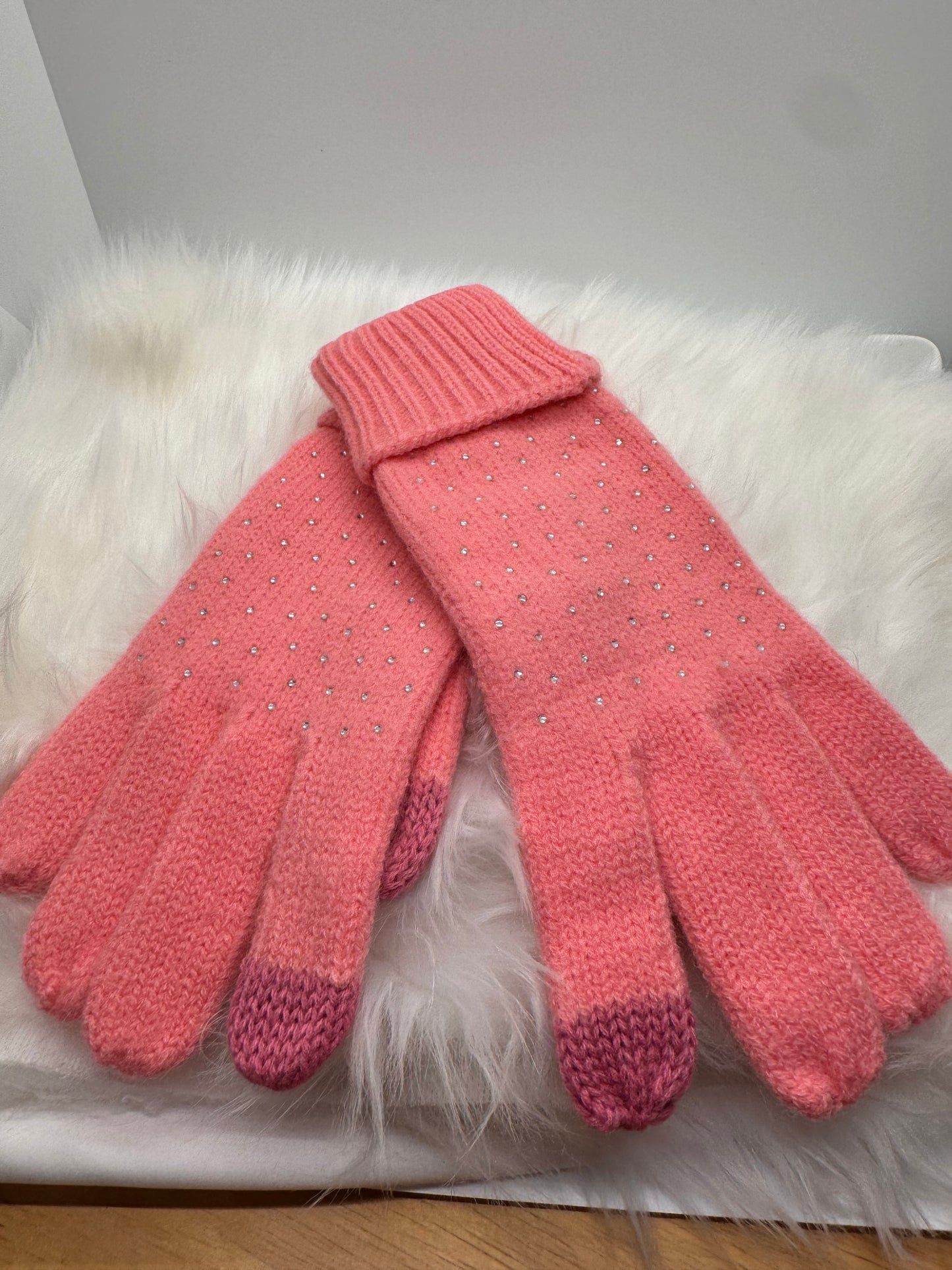 Knit Gloves with Sparkles- Pink