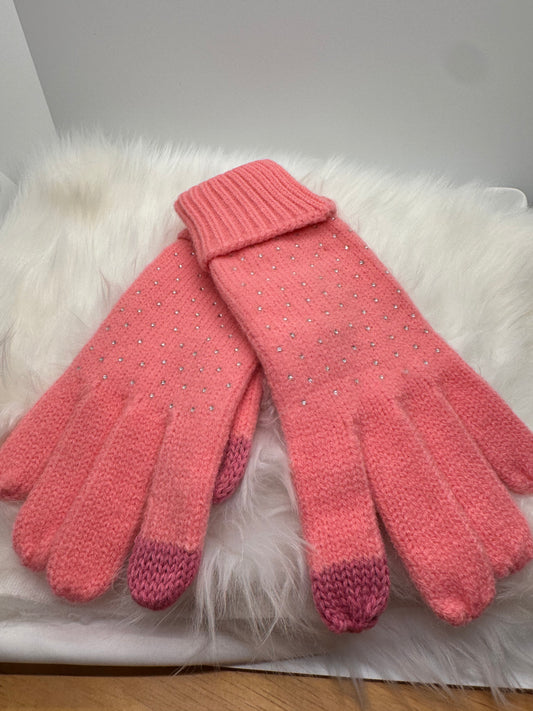 Knit Gloves with Sparkles- Pink
