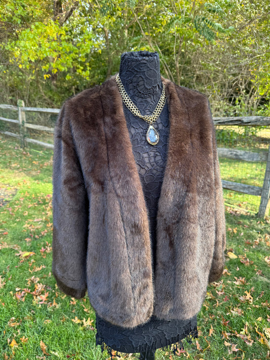 cropped Faux Fur Jacket- Chocolate Brown