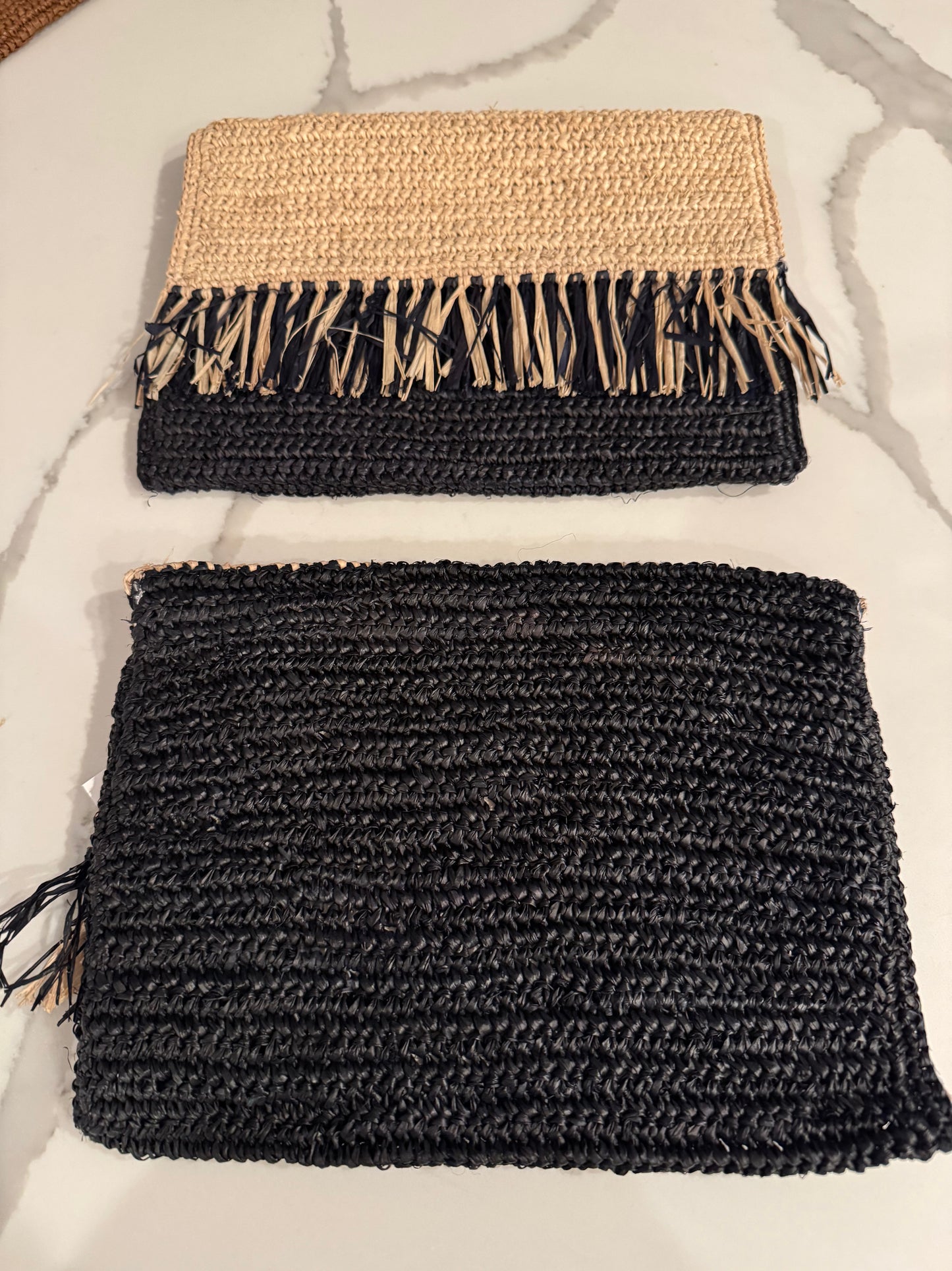 coco crochet straw clutch- black
