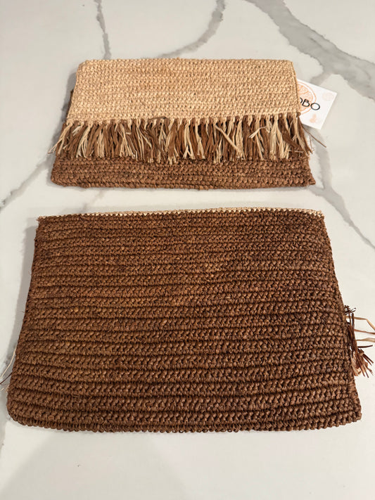 coco crochet straw clutch- brown