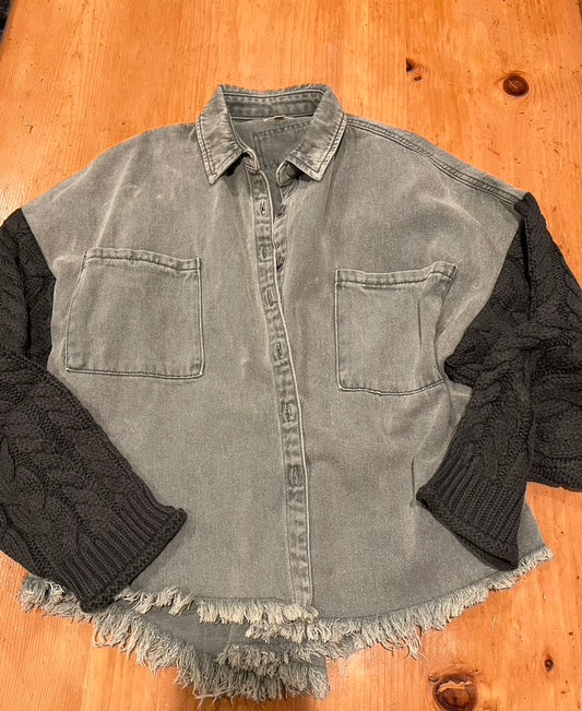 Denim Jacket-Green/Grey