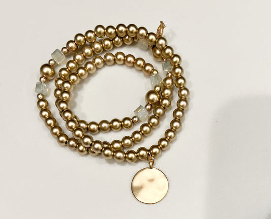 Gold Wrap Stretch Bracelet with Lucite beads and charm