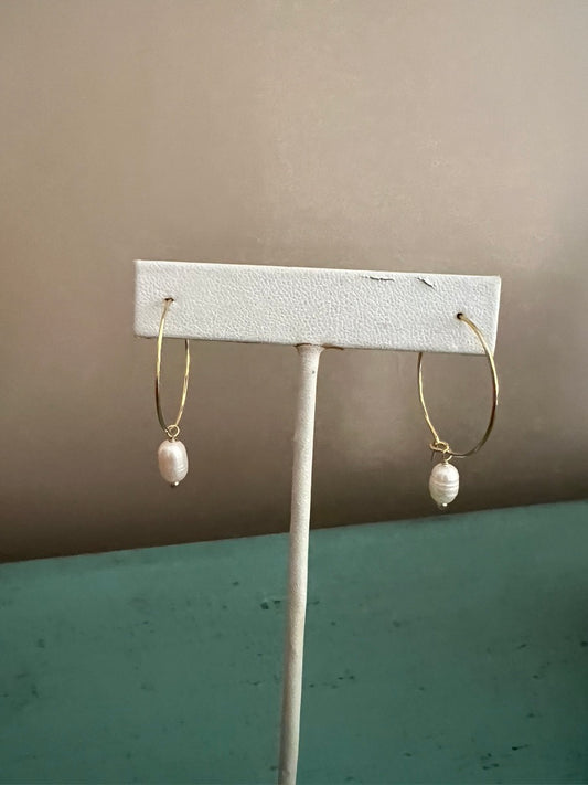 Dainty Gold Hoops with Pearl drop
