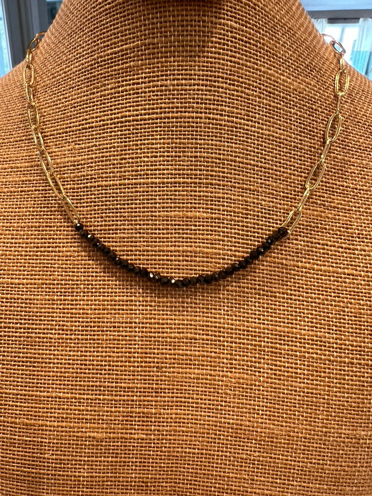 crystal beaded  and paper clip link necklace