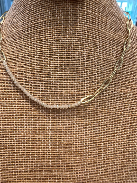 crystal beaded  and paper clip link necklace