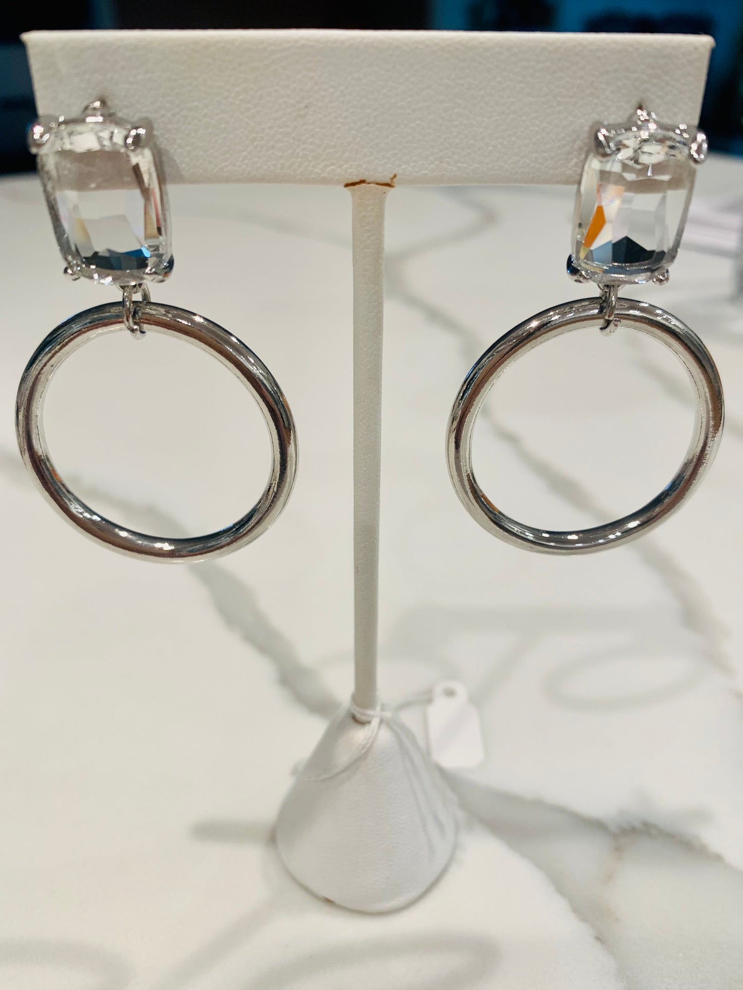 silver hoops with rhinestone detail