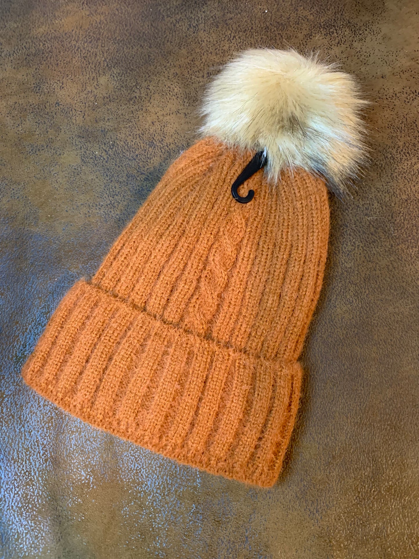 Pom Pom Knit Hat- Paprika