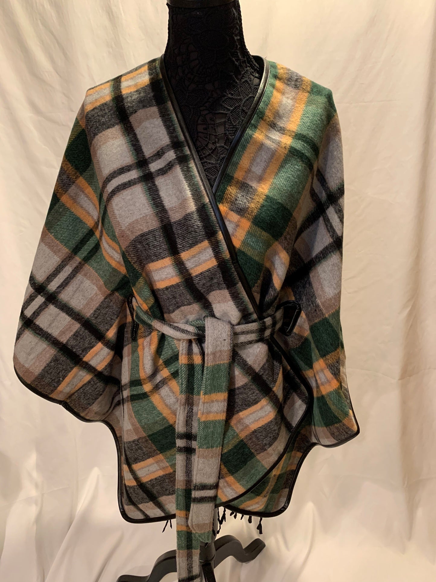 Plaid Belted Wrap - Green Combo